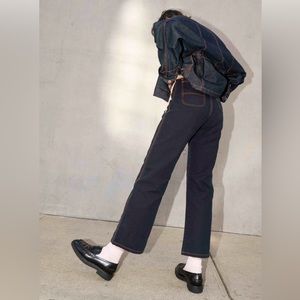 Judi Rosen Black Denim Jeans, The Stovepipe • Noir, 32, High Waisted, Wide Leg